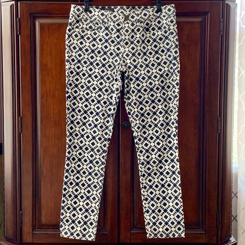 J.Crew White Blue Toothpick Jean In Geo Print